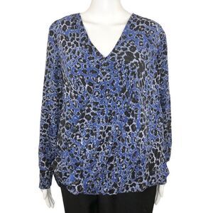 Crosby Derek Lam Women’s Blue Leopard Silk Long Sleeve Wrap Blouse Size 2